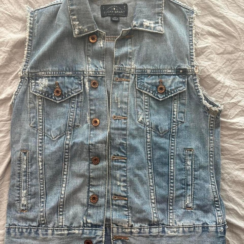 Lucky Brand Jacket Women's‎ XS Blue The Tomboy Trucker Denim Distressed Grunge